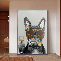  Home entrance decoration painting modern cartoon pet dog living room entry fantasy mural hanging painting pure hand-painted oil painting