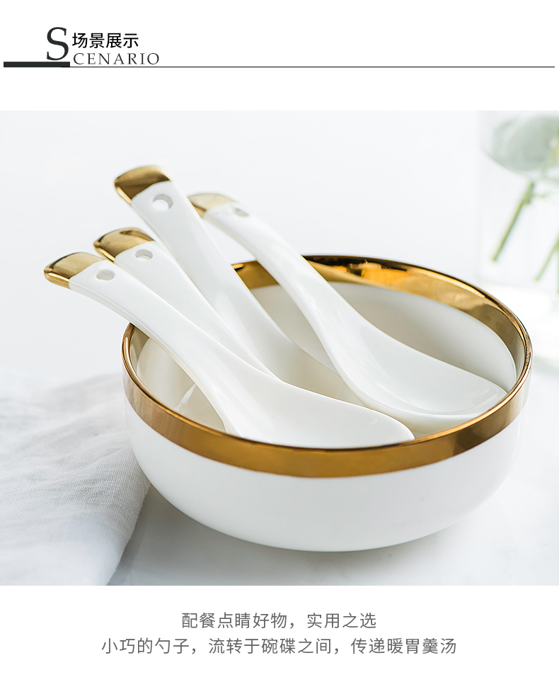 Porcelain soul spoon ceramic household big spoon, spoon, run Jin Bianchang handle ultimately responds soup spoon, spoon, with the children