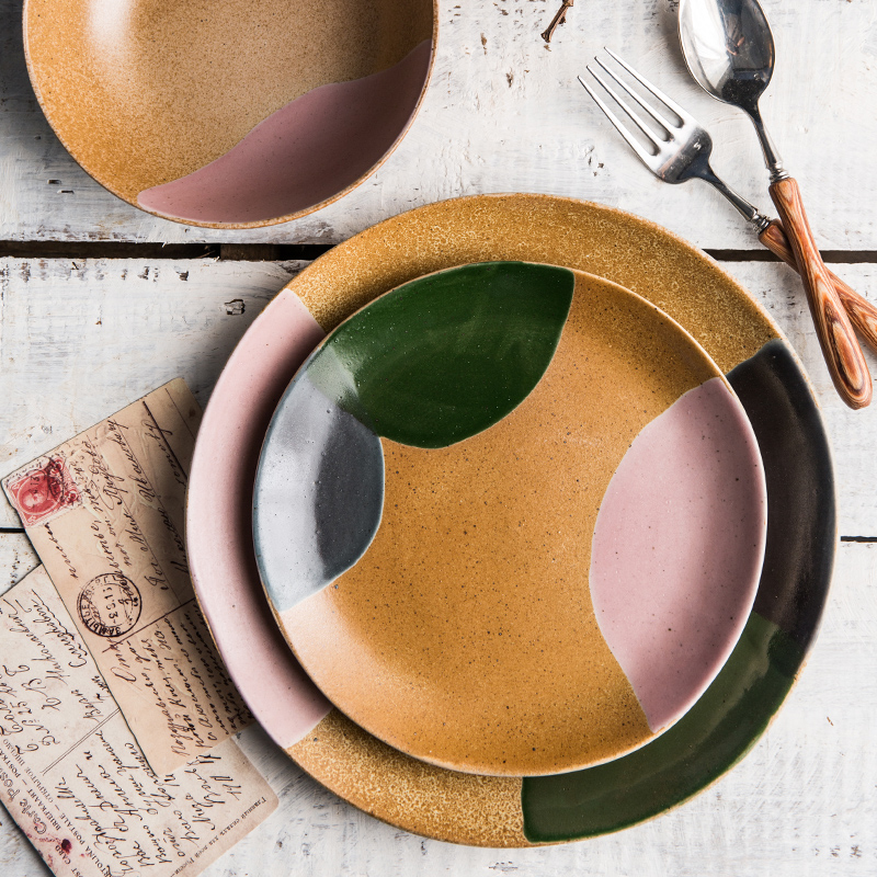 Japanese porcelain soul plates creative ins wind restoring ancient ways dishes dishes a single household steak dinner plate western - style food dish plates