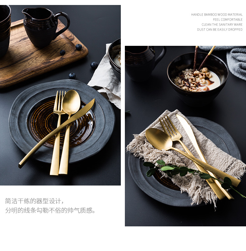 Porcelain soul steak knife and fork spoon plate suit high - end home web celebrity. A full range of children 's tableware to eat western food knife and fork