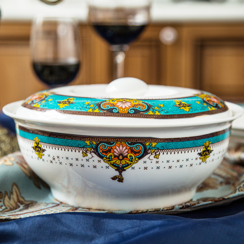 Porcelain soul European ceramic home with cover large bowl of soup pot pan large soup bowl soup pot soup pot dish bowl bowl