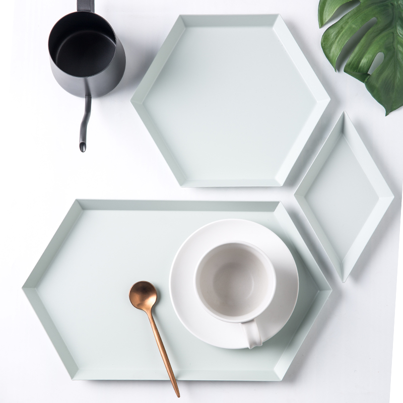 Porcelain soul home northern wind stainless steel polygon desktop receive dish creative geometry composite tray