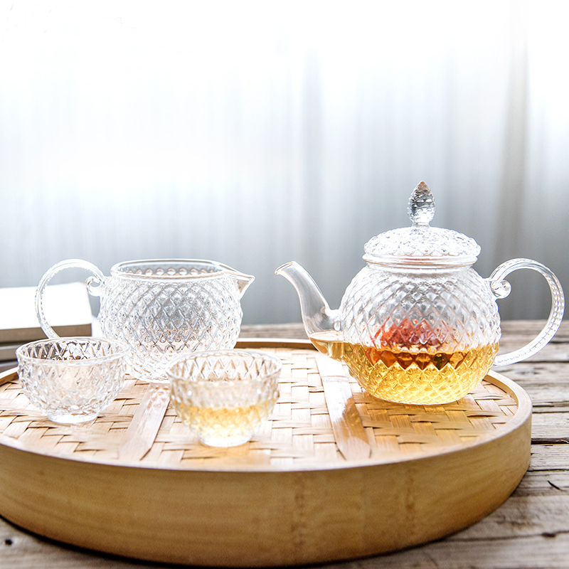 Porcelain soul home small transparent glass tea cup cold flower tea kettle baroque surface