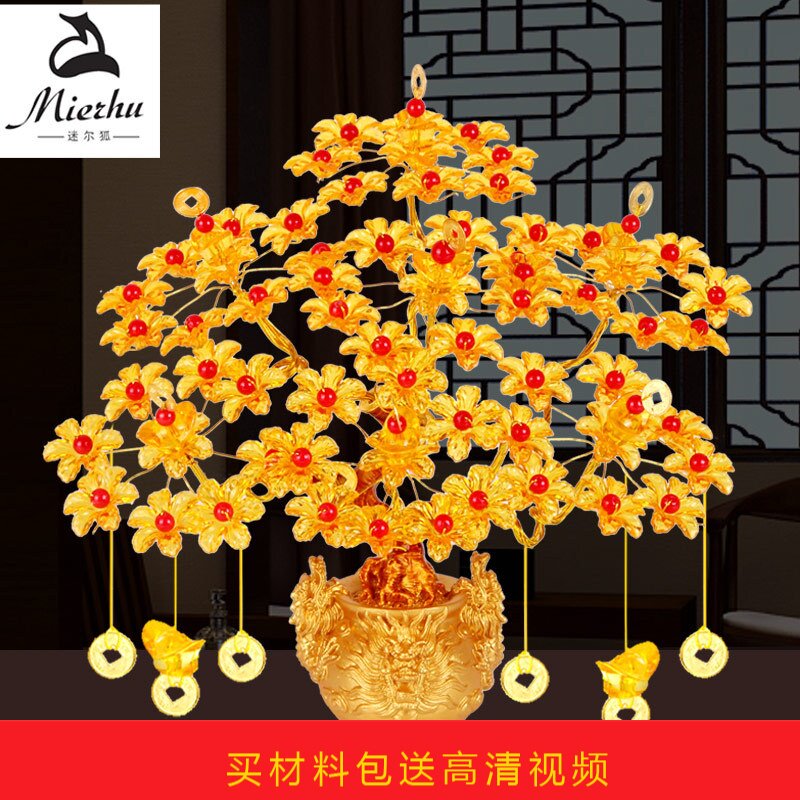 diy weaving handmade beaded fortune tree material bag lucky money shaker money tree beads crafts tree bonsai ornaments