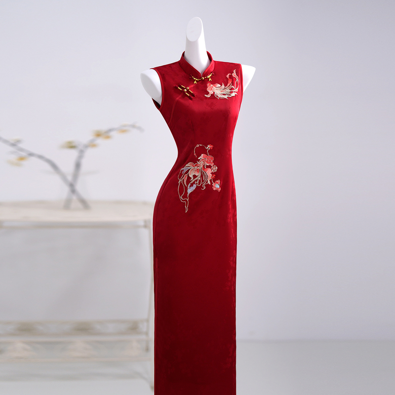Red Koi Fish Cheongsam 2026 New Summer College Entrance Exam Dress for Women, New Chinese Style Toast Dress, Bride's High-End Attire