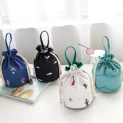 Canvas women's bag change bag drawstring mobile phone bag hand key storage bag Tinker impression Tiger card braised cup set