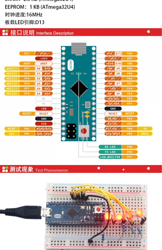 Micro điều khiển ATmega32u4 leonardo mini đi kèm cáp USB tương thích với arduino