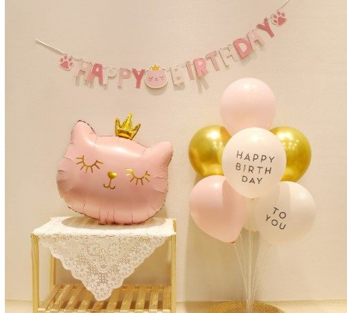 (Meow props) pet birthday theme cat party decoration banner helium floating balloon