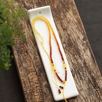 Natural Amber Pendant Lanyard Blood Porter Beswax Chain Rope Rainbow Waffle Chain Hanging Rope Women
