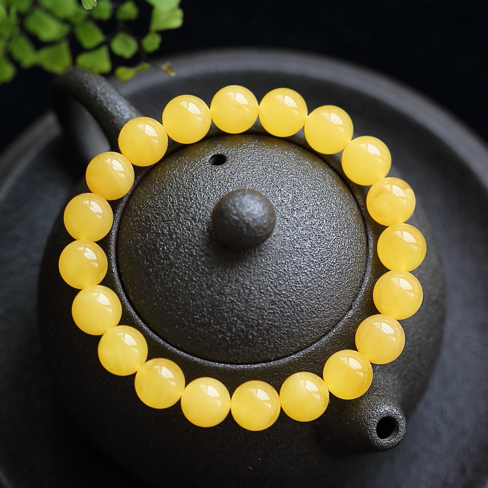 Natural Amber Bracelet with Unenhanced Chicken Oil Yellow Beeswax Beads, Raw Russian Material, Unisex Round Beads