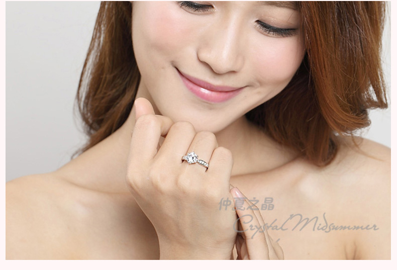 Tính khí 2 Carat Nhẫn Nữ Kim Cương Nhẫn Mô Phỏng Khoan Sáu Claw Wedding Ring Couple Wedding Ring Nhẫn Mô Phỏng Khoan