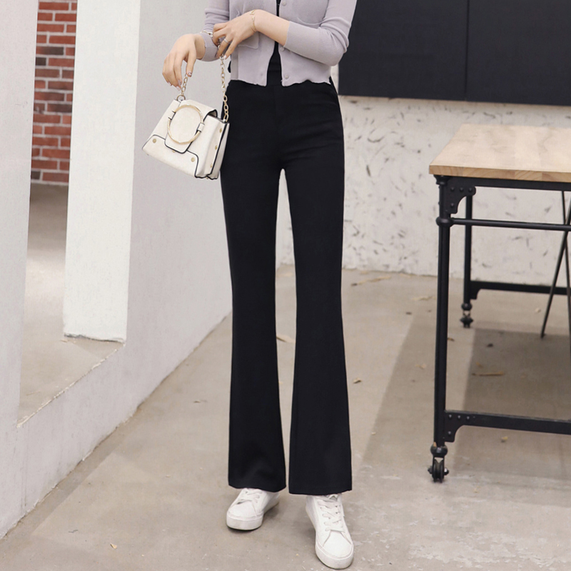 Black sashimi 90% new pituitary micro-horn pants female small straight drum high waist display slim stretch western pants spring autumn