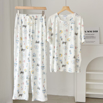 Pyjama de dessin animé de cirque pour femmes en coton modal pantalon à manches courtes ensemble fin et décontracté pour la maison printemps et été