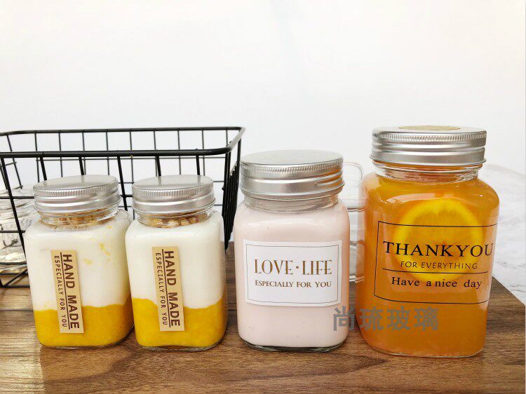 Sealed Honey Glass Bottle Beverage Bottle Jam Bottle Lemon Paste Sauce Vegetable Jar Head Bottle Square Ferment Cereal Storage Jar