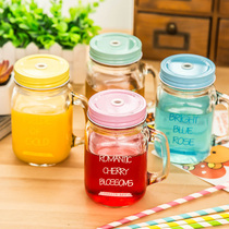 With cover with straw lead-free glass-cup lovers cup with handle rooster glass-cup Drink cup
