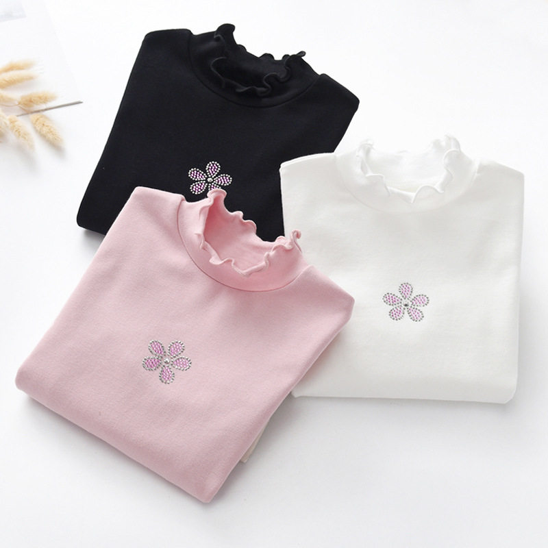 2023 Girls Spring and Autumn Sleeve Strap Children New Semi - Tall Water Drilling Flower tide in Pure Cotton Wood ear tide