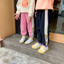 Size 90 Girls Candy Color Spring and Autumn Sports Pants Trousers 2022 New Childrens Bloomers Knitted Smiley Korean Version