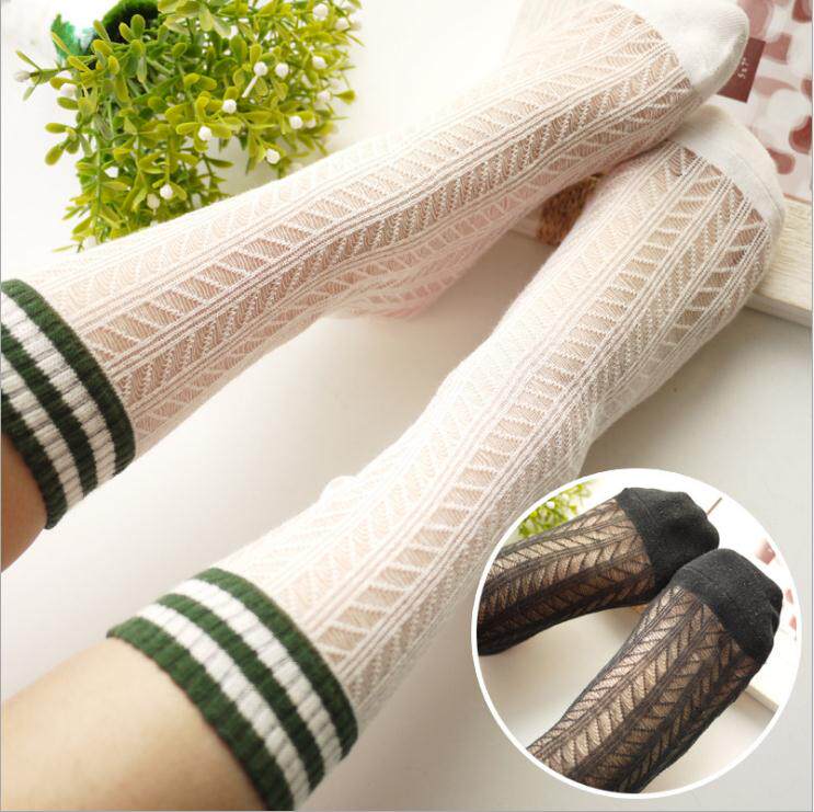 Girls' sports striped mid-tube socks translucent hollow baby princess socks thin section foreign style socks college style children