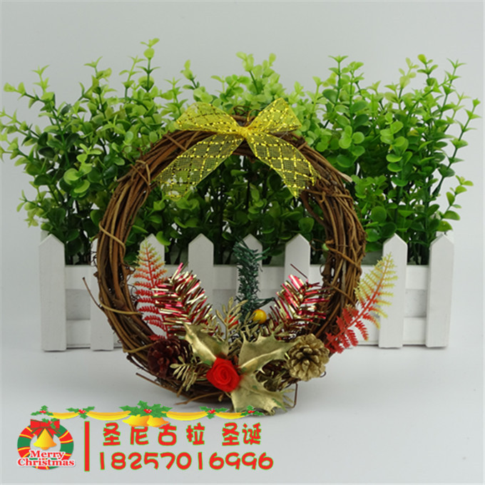 Christmas Rattan wreath Christmas kitchen window decoration Hotel scene decoration Bow wreath Door decoration Hanging decoration