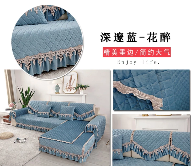 Ghế sofa nỉ Hà Lan đệm bông bố bọc vải nỉ bốn mùa bông in đan chéo đệm dày chống trượt Bắc Âu - Ghế đệm / đệm Sofa