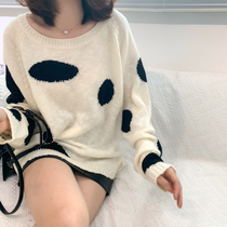 Cow sweater irregular wave point coat knitted womens ins tide loose outer wear niche design thin lazy wind