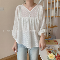 Hollow top pullover shirt shirt female Korean bubble sleeve outside wear short sunscreen puffy hem doll shirt small man