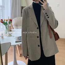 2020 new fashion long sleeve plaid small suit loose thin retro plaid blazer blazer womens spring and autumn top
