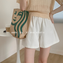 High waist solid color home loose straight wide leg pants sports casual pants shorts students summer thin style hot pants