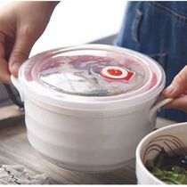 White porcelain household large-capacity ceramic soup bowl soup basin high temperature binaural fresh Bowl soup porridge storage pot to send soup spoon