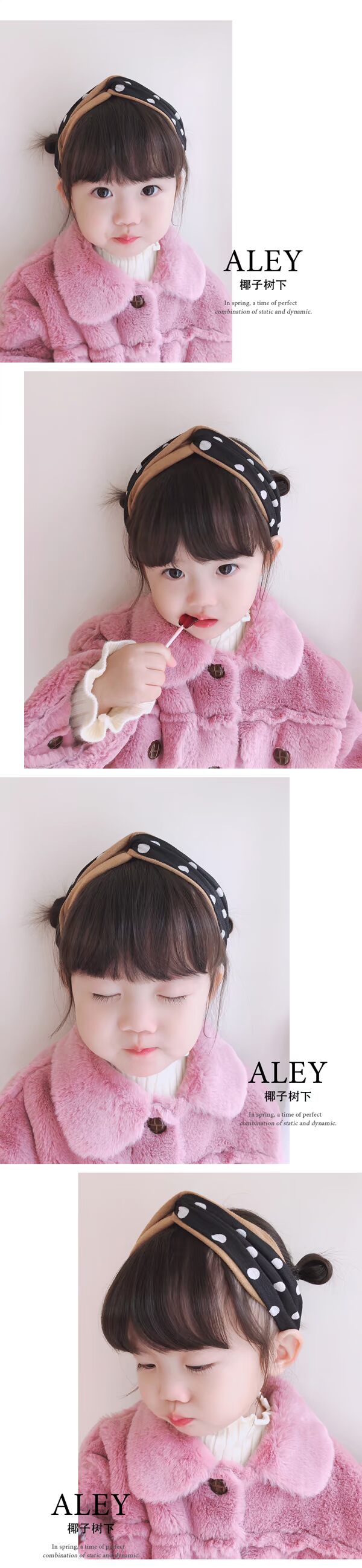 [ALEY] Hàn Quốc phụ kiện tóc cha mẹ-con mẹ và con gái headband nữ trẻ em bé chấm da lộn khâu băng tóc cây trâm cài tóc