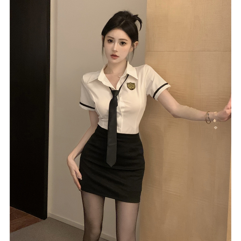 Professional Slim-Fit White Shirt and Skirt Suit Ol Flight Attendant Uniform Technician Foot Massage Billiards E-Sports Internet Cafe Work Uniform