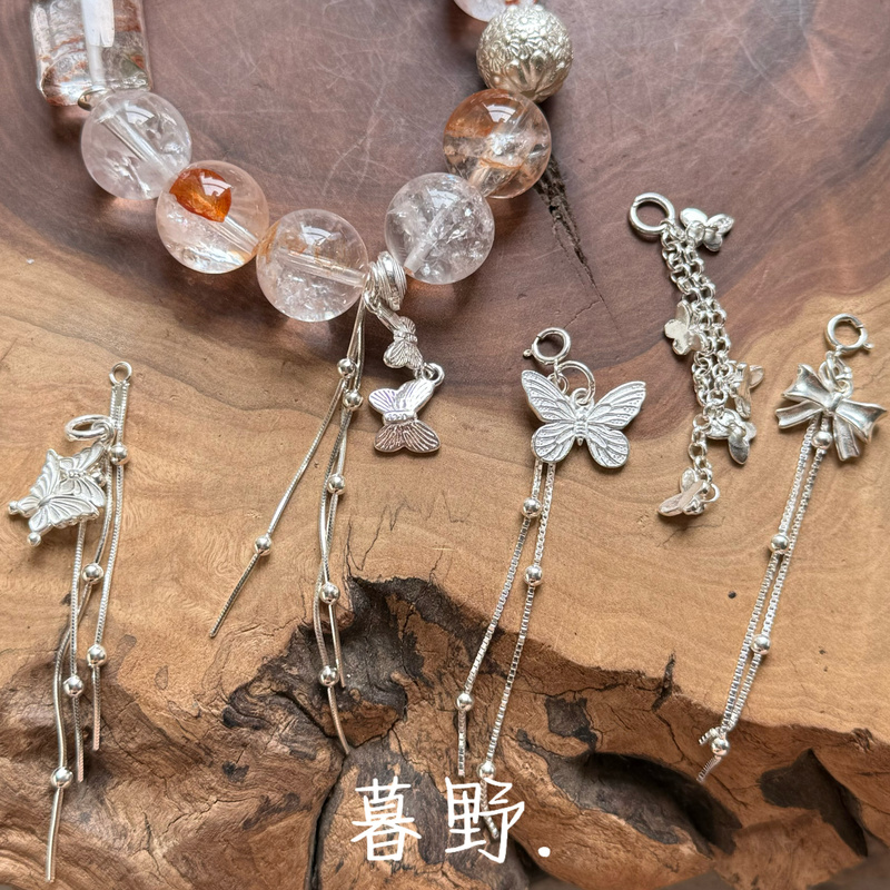 Twilight Wild S925 Bright Silver Super Fairy Bowknot Butterfly Tassel Pendant Combination Hanging Ornament DIY Handmade Silver Accessories