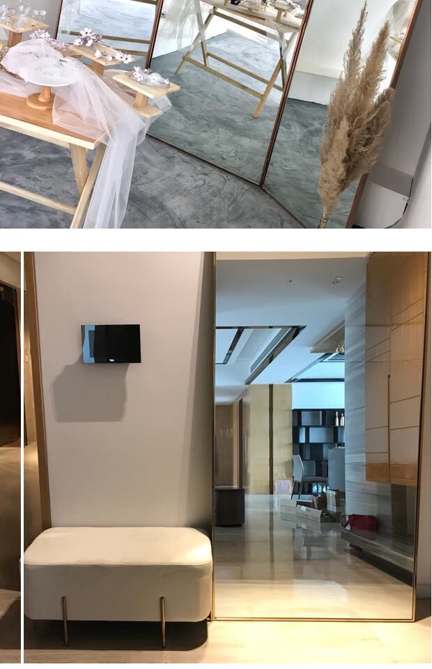 Cửa hàng áo cưới cao cấp ba gương gấp quần áo gương cửa hàng quần áo mỏng vừa vặn toàn bộ gương vàng siêu trắng gương đẹp - Gương gương soi đứng