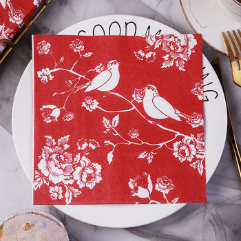 Runlux chinese style color printed napkin, national trend pure wood pulp tissue, 2-layer red flowers and birds 50 boxes Runlux chinese style color printed napkin, national trend pure wood pulp tissue, 2-layer red flowers and birds 50 boxes