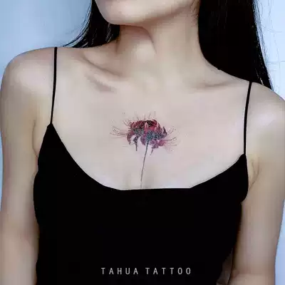 She painted ink and wash the other side of the flower Manzhu Shahua tattoo stickers red simulation chest front back waterproof female lasting