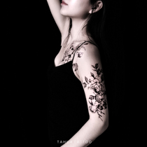She painted dark rose flower arm tattoo sticker big pattern plain flower waterproof female durable sticker tattoo Black