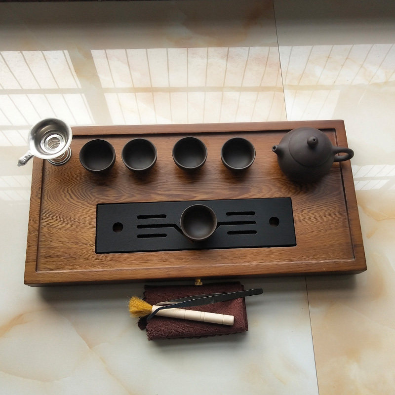 Small tea tray Chicken wing wood Leisure natural bamboo wood tea table Household Japanese retro style simple single layer drain tea sea