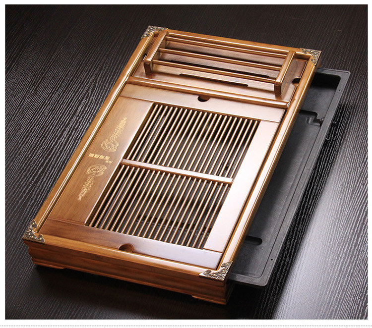 Yunfeng household tea tray Solid wood drawer type storage and drainage Wooden tea sea Simple tea table Kung Fu Tea tray with cup holder