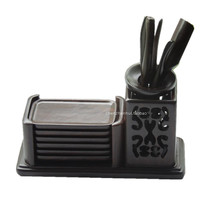 Ebony tea ceremony Six gentlemen rectangular coaster Hollow solid wood Chinese bamboo tea art tea set accessories Bamboo spoon