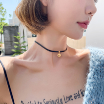 Retro coin choker choker female tide neck strap Net red ins Wind neck chain Black simple short necklace