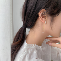 Flower tassel earrings long temperament Summer Super Fairy earrings tea line earrings thin ear clip earrings female round face thin