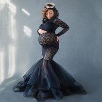Speed sale for pregnant women Photo Liandress Dress Lace Mesh Yarn High Collar Fluffy long dress Photographic Clothing