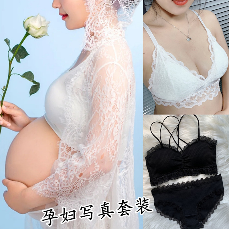 Pregnant women photo photo underwear solid color chest wrap underwear anti-light photo studio sexy lace cute suit female