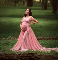New Pint Speed Sale Through Pregnant Woman Photo Clothing Sexy Dew Shoulder in a Floating Tail Long Nepotism dress Photographic Dress Photography Dress