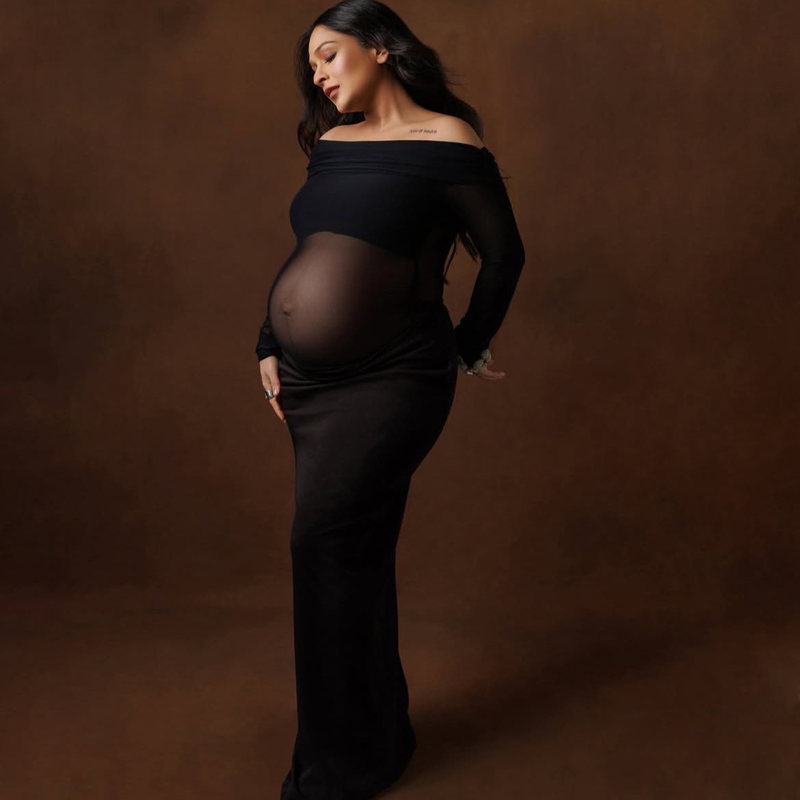 European and American Pregnant Women's Photo Shoot Dress, Sexy Maternity Photography, Art Photo Clothing, Sexy Slim-Fit Off-Shoulder Dress