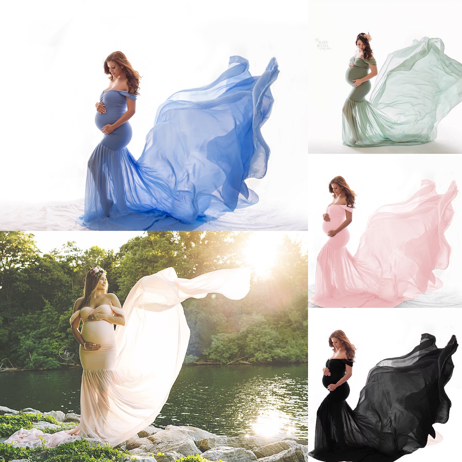 New product AliExpress pregnant women photo dress fluttering sleeves big tail long skirt building photography photo clothing dress female