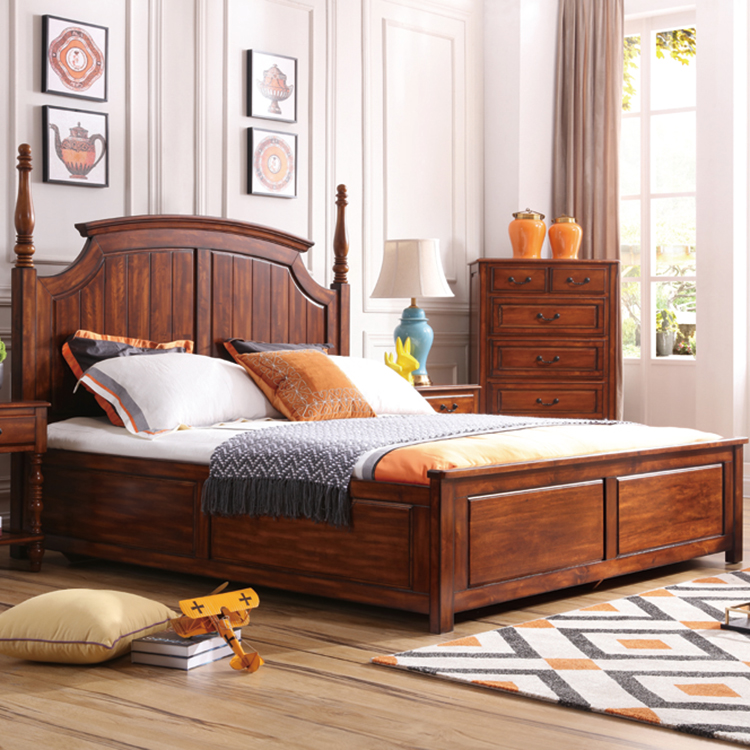 American country country full solid wood bed 18m 15m European double bed Chinese wedding bed high box big bed all solid wood