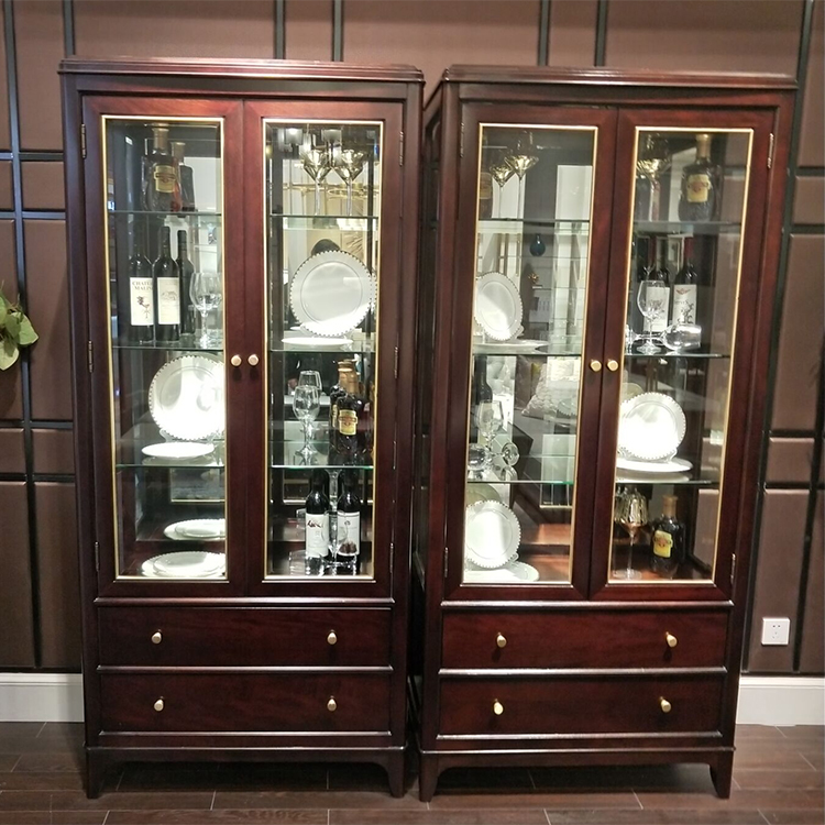 Modern American light luxury solid wood glass wine cabinet large-scale villa solid wood living room dining room European wine cabinet display cabinet