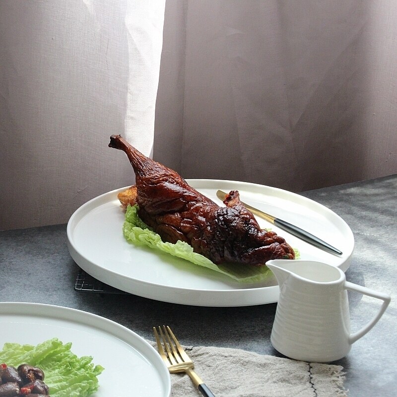 12-inch Shara pan 30 cm square round flat panel display pan light side disc pure white ceramic bright light flat base big depository