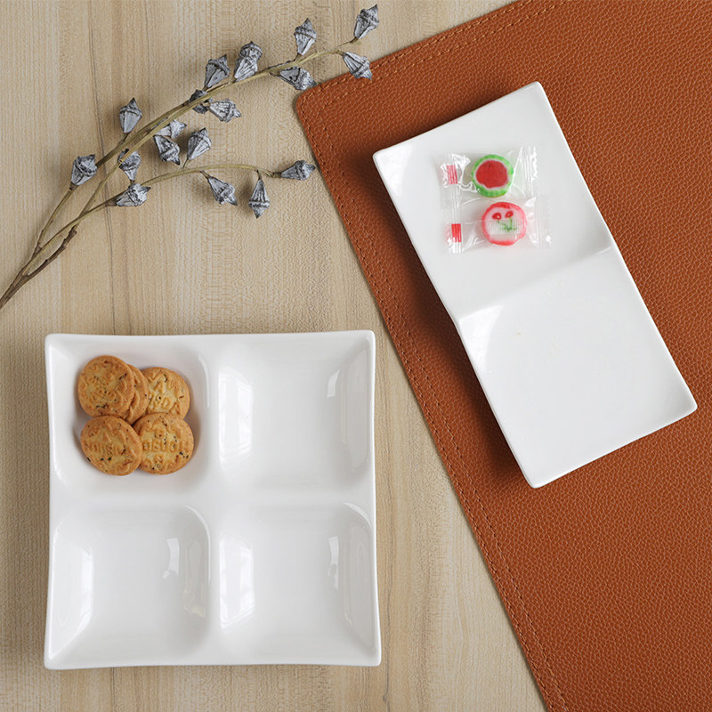 Ceramic three-grid dish seasoning dish soy sauce vinegar sub-grid multi-grid small dish hotel restaurant plate dish supplies fruit dish